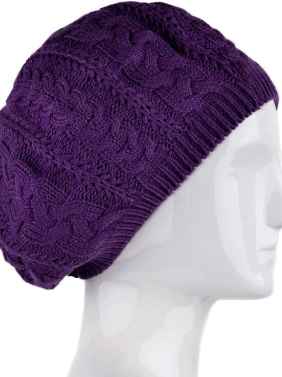 Women\'s Crochet Knitted Style Beanie Slouchy Hat Dark Purple
